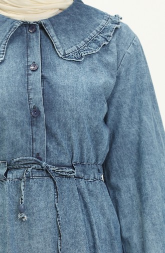 Beli Büzgülü Kot Elbise 24Y8935-02 Kot Mavi
