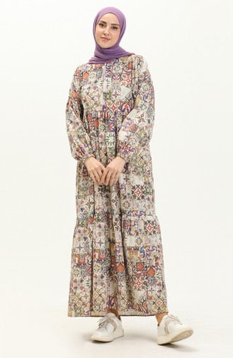 Robe à Motifs en Lin  24Y8979-06 Pourpre Moutarde 24Y8979-06