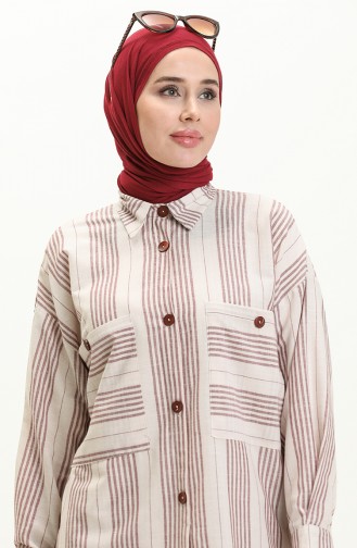 Çizgili Keten Tunik 24Y8866A-01 Bordo