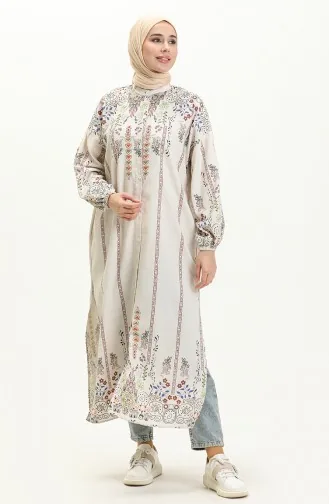 Patterned Linen Long Tunic 24Y8977-01 Beige Green 24Y8977-01