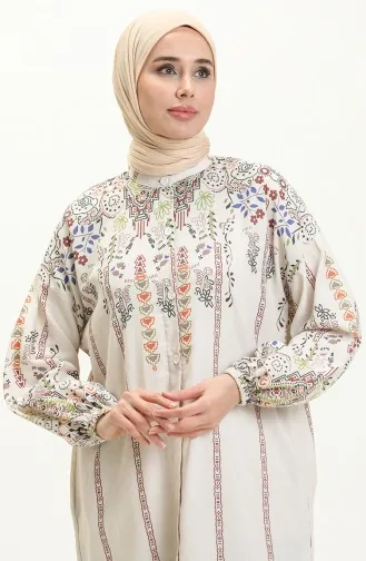 Patterned Linen Long Tunic 24Y8977-01 Beige Green 24Y8977-01