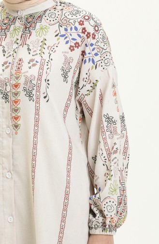 Patterned Linen Long Tunic 24Y8977-01 Beige Green 24Y8977-01