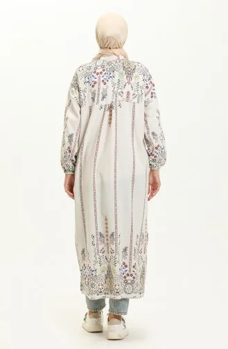 Patterned Linen Long Tunic 24Y8977-01 Beige Green 24Y8977-01