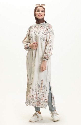 Printed Linen Long Tunic 24Y8977-02 Beige Tan 24Y8977-02