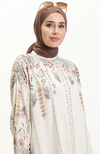 Printed Linen Long Tunic 24Y8977-02 Beige Tan 24Y8977-02