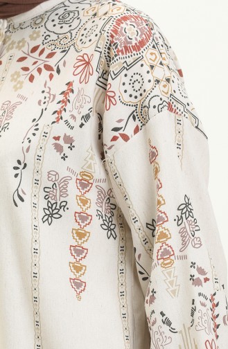 Printed Linen Long Tunic 24Y8977-02 Beige Tan 24Y8977-02