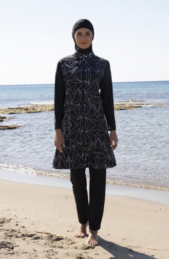 Schwarz Hijab Badeanzug 23937-01
