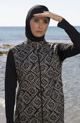 Tam Kapalı Fermuarlı Tesettür Mayo 23938-01 Siyah