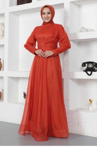 Ziegelrot Hijab-Abendkleider 14454