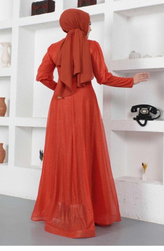 Brick Red Hijab Evening Dress 14454