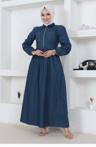 Cep Detaylı Kot Elbise Koyu Kot 19118