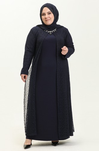 Navy Blue Hijab Evening Dress 2220-01