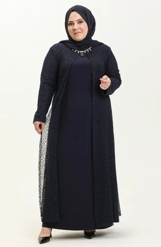Navy Blue Hijab Evening Dress 2220-01