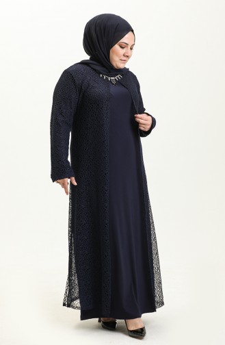 Navy Blue Hijab Evening Dress 2220-01