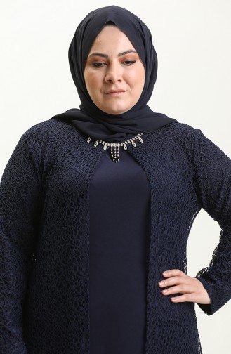 Navy Blue Hijab Evening Dress 2220-01