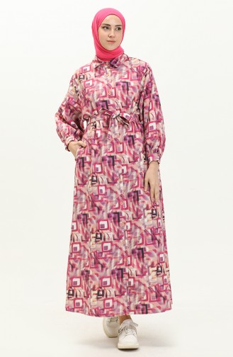 Gemustertes Leinenkleid 24Y8905A-01 Fuchsia 24Y8905A-01