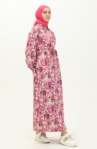 Gemustertes Leinenkleid 24Y8905A-01 Fuchsia 24Y8905A-01