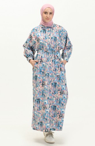 Robe en Lin à Motifs 24Y8905A-02 Bleu 24Y8905A-02