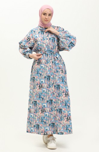 Printed Linen Dress 24Y8905A-02 Blue 24Y8905A-02
