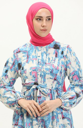 Gemustertes Leinenkleid mit Gürtel 24Y8906-01 Blau 24Y8906-01