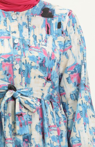 Gemustertes Leinenkleid mit Gürtel 24Y8906-01 Blau 24Y8906-01