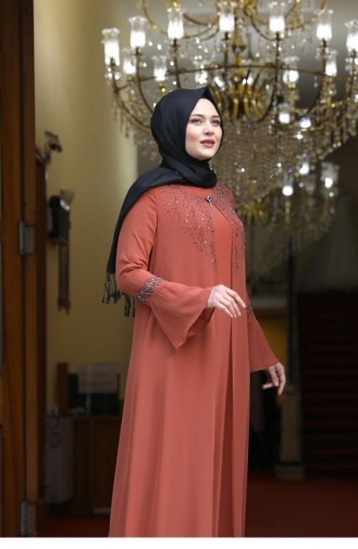 Cinnamon Color Hijab Evening Dress 2858