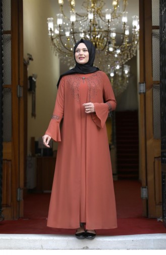 Cinnamon Color Hijab Evening Dress 2858