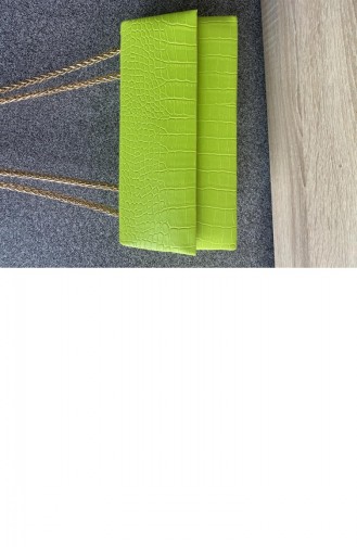 Deri Görünümlü Kroko Desenli Zincirli Çanta Fıstık Yeşili