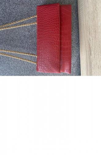 Deri Görünümlü Kroko Desenli Zincirli Çanta Kırmızı
