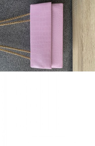 Deri Görünümlü Kroko Desenli Zincirli Çanta Pembe