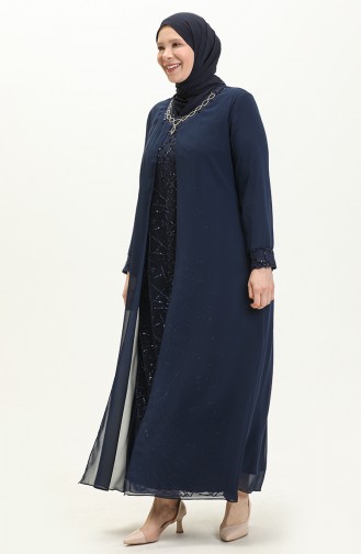 Dunkelblau Hijab-Abendkleider 2218-02