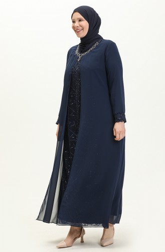 Navy Blue Hijab Evening Dress 2218-02