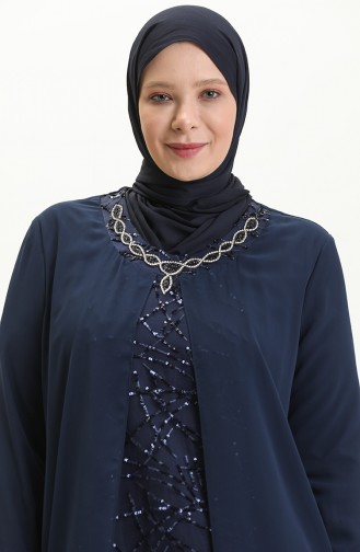 Navy Blue Hijab Evening Dress 2218-02