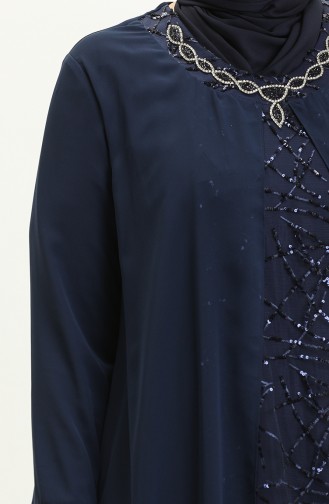 Navy Blue Hijab Evening Dress 2218-02