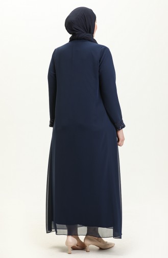 Navy Blue Hijab Evening Dress 2218-02