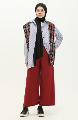Elastic Waist Wide Leg Pants 1000-01 Claret Red 1000-01