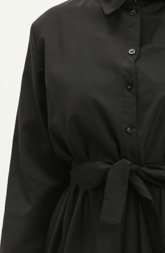 Gömlek Yaka Salaş Tam Boy Kuşaklı Tesettür Elbise 171 Siyah