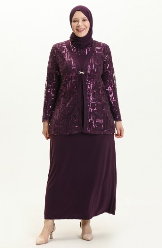 Plus Size Sequined Evening Dress Two Piece Suit 2206-02 Plum 2206-02