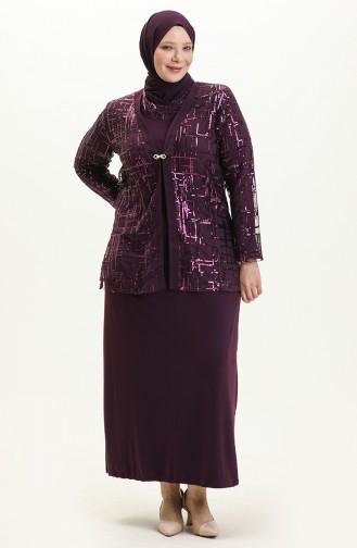 Plus Size Sequined Evening Dress Two Piece Suit 2206-02 Plum 2206-02