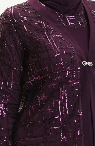 Plus Size Sequined Evening Dress Two Piece Suit 2206-02 Plum 2206-02