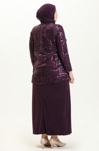 Plus Size Sequined Evening Dress Two Piece Suit 2206-02 Plum 2206-02