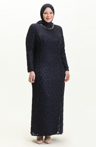 Übergröße Abendkleid mit Schmucksteinchen  2232-01 Marineblau 2232-01