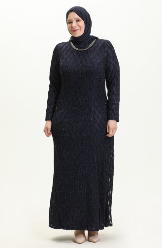 Plus Size Stone Evening Dress 2232-01 Navy Blue 2232-01