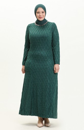 فستان سهرة بتصميم حجر مقاس كبير 2232-02 أخضر زمردي 2232-02