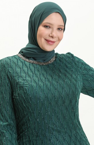 فستان سهرة بتصميم حجر مقاس كبير 2232-02 أخضر زمردي 2232-02