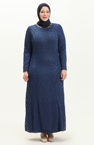 Plus Size Stone Evening Dress 2232-03 Indigo 2232-03