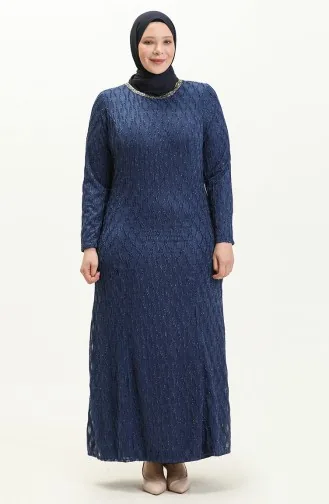Robe de Soirée Pierre Grande Taille 2232-03 İndigo 2232-03