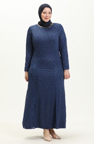 Robe de Soirée Pierre Grande Taille 2232-03 İndigo 2232-03