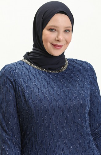 Robe de Soirée Pierre Grande Taille 2232-03 İndigo 2232-03