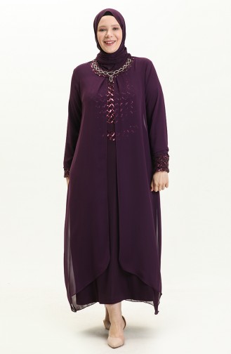 Übergröße Pailletten Abendkleid 2301-02 Lila 2301-02